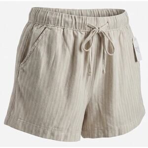 Time & Tru Women's Linen Blend Pull On Shorts MEDIUM (8-10) Beige Stripe New
